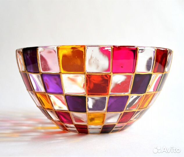 Ваза для фруктов салатник из цветного стекла