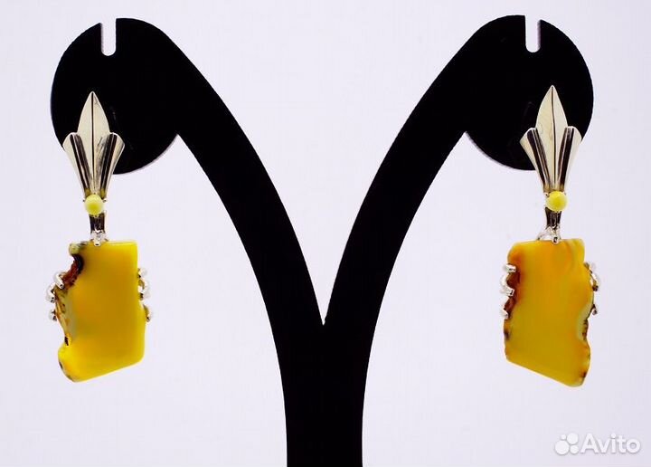 Серьги Солнечная Королева (серебро 925, янтарь)