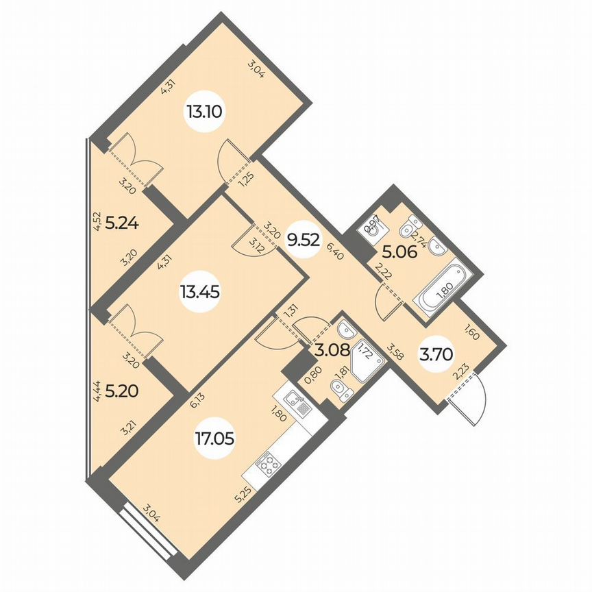 2-к. квартира, 70 м², 13/24 эт.