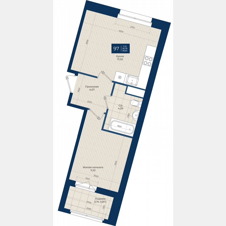 1-к. квартира, 38,7 м², 9/12 эт.