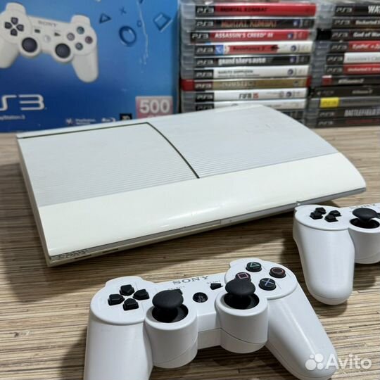 Sony PS3 Super Slim 500Gb Белая + 2Джоя + 55Игр