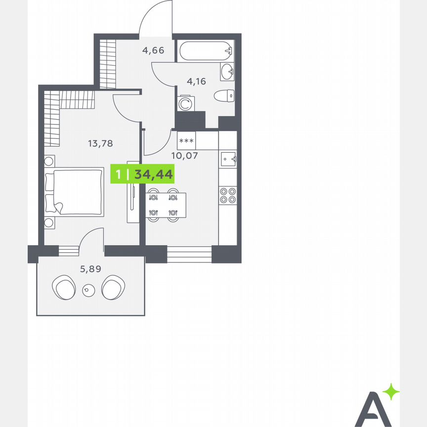 1-к. квартира, 34,1 м², 11/12 эт.