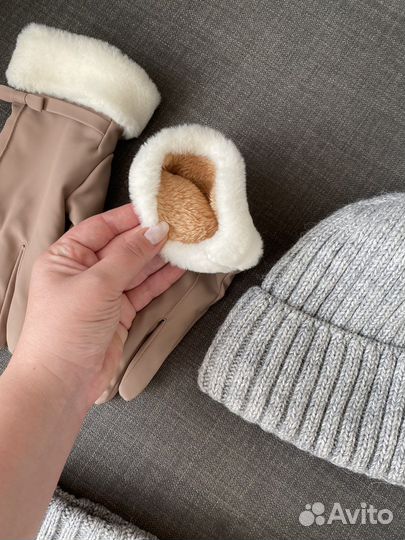 Зимняя шапка+снуд+варежки+перчатки