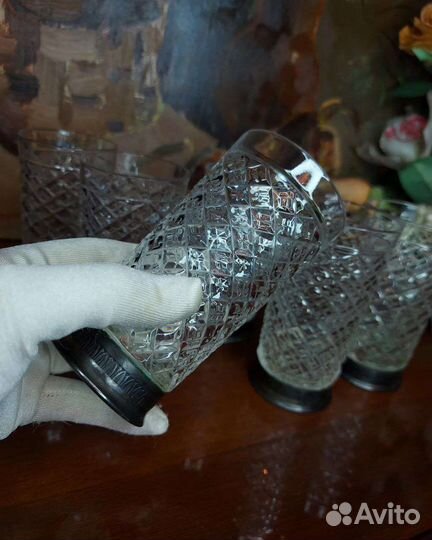 Стакан, стопка, Мельхиор,Хрусталь Винтаж