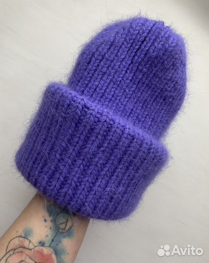 Шапка и бактус вязаный комплект из пуха норки