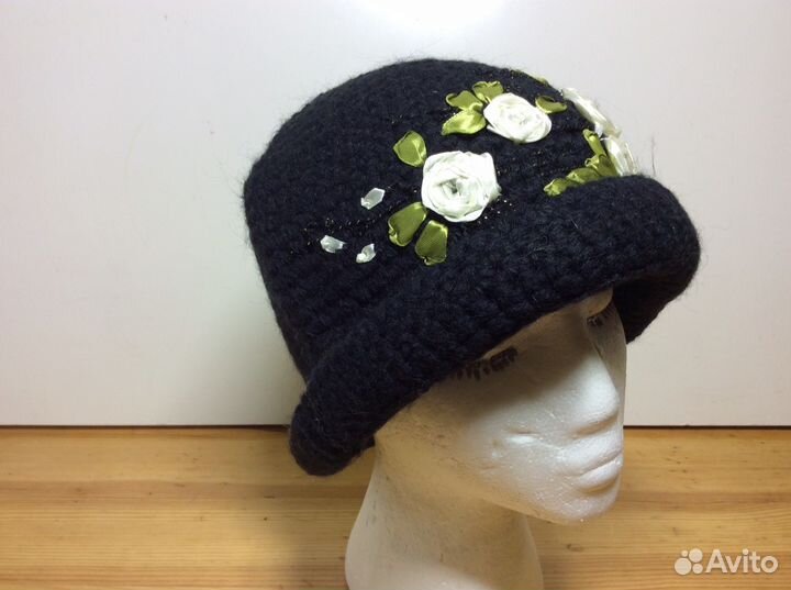 Роскошная шляпка, итальянская пряжа, 55-58, арт196