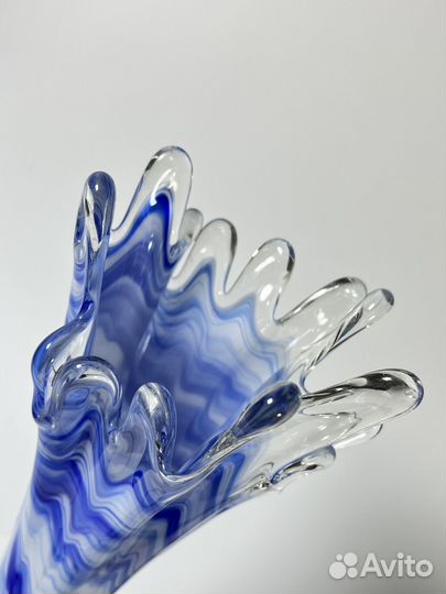 Ваза для цветов СССР цветное синее стекло