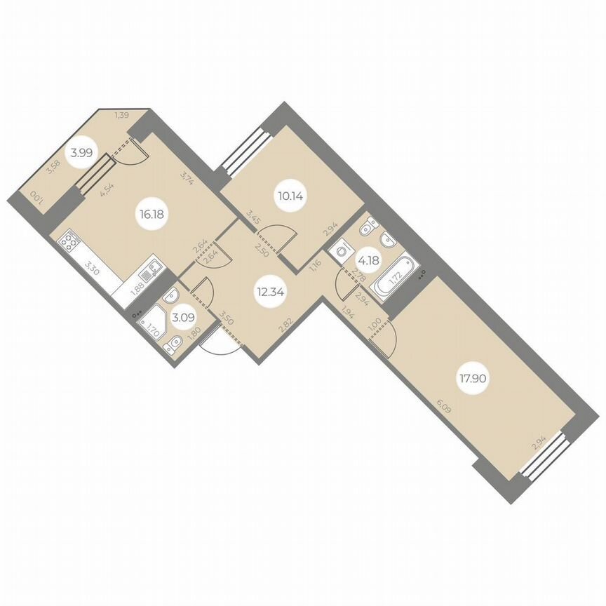 2-к. квартира, 65 м², 10/20 эт.