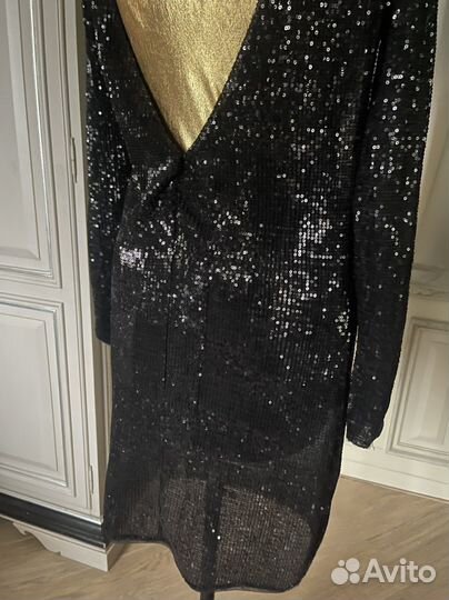 Платье нарядное вечернее черное пайетки 42