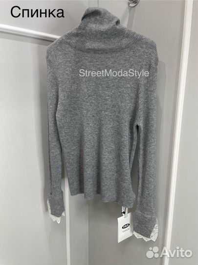 Водолазка- лонгслив, с кружевом. Новая