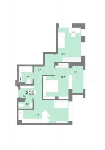 2-к. квартира, 63,6 м², 4/31 эт.