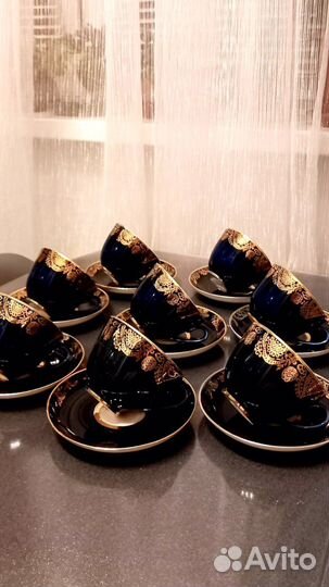 Чайные пары, кобальт. Золотой фриз