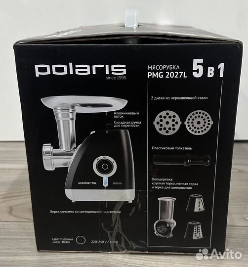 Мясорубка Polaris PMG 2027L, черная 5 в 1. Новая