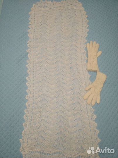 Шарф и перчатки пух ручная вязка