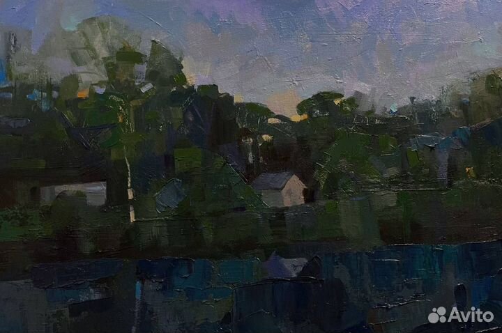 Картина маслом пейзаж летний холст на картоне