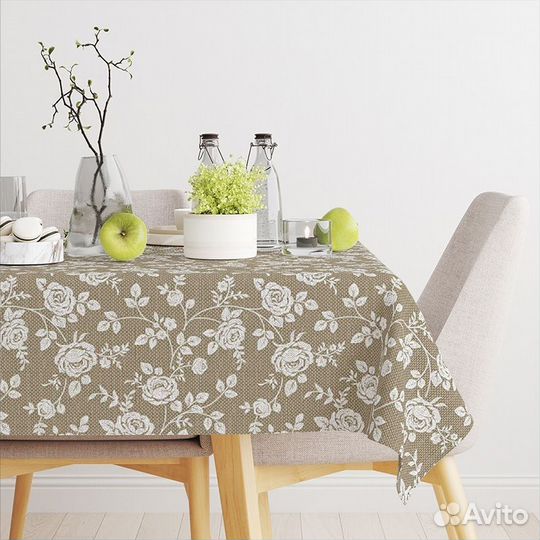 Ткань рогожка 150 см Розы на льне (какао)