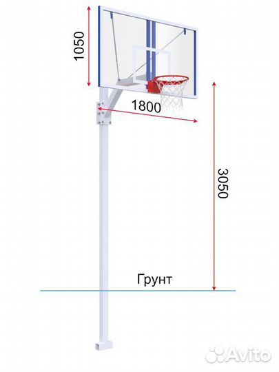 Стойка регулируемая с профессиональным щитом из оргстекла 15 мм и массовым кольцом A13401