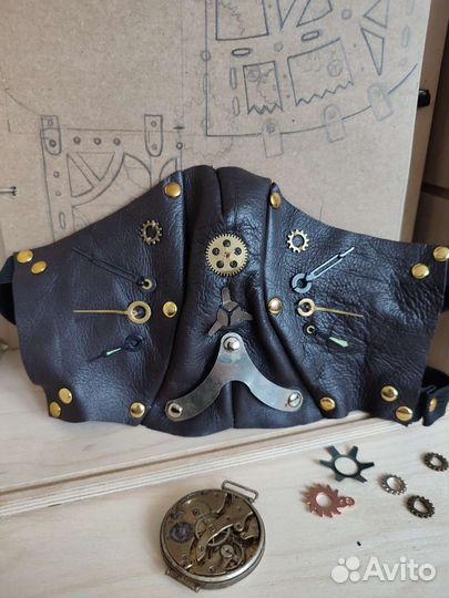 Маска кожа стимпанк,квест,готик аксессуар