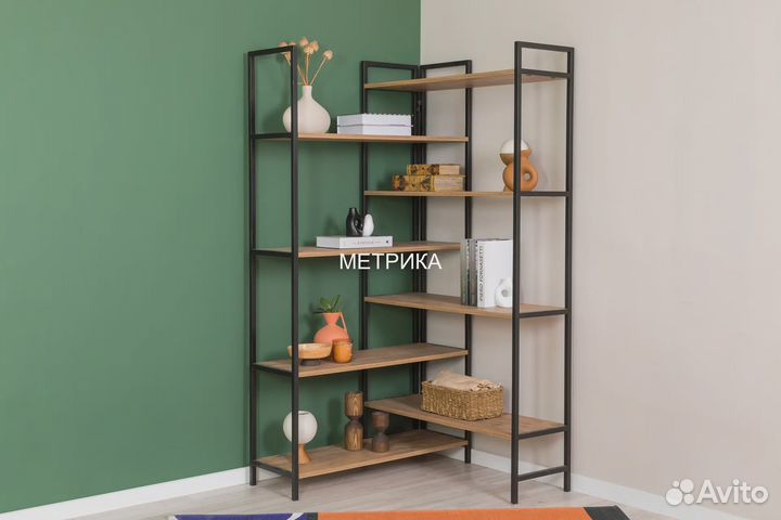 Стильный угловой стеллаж на металлокаркасе Sling