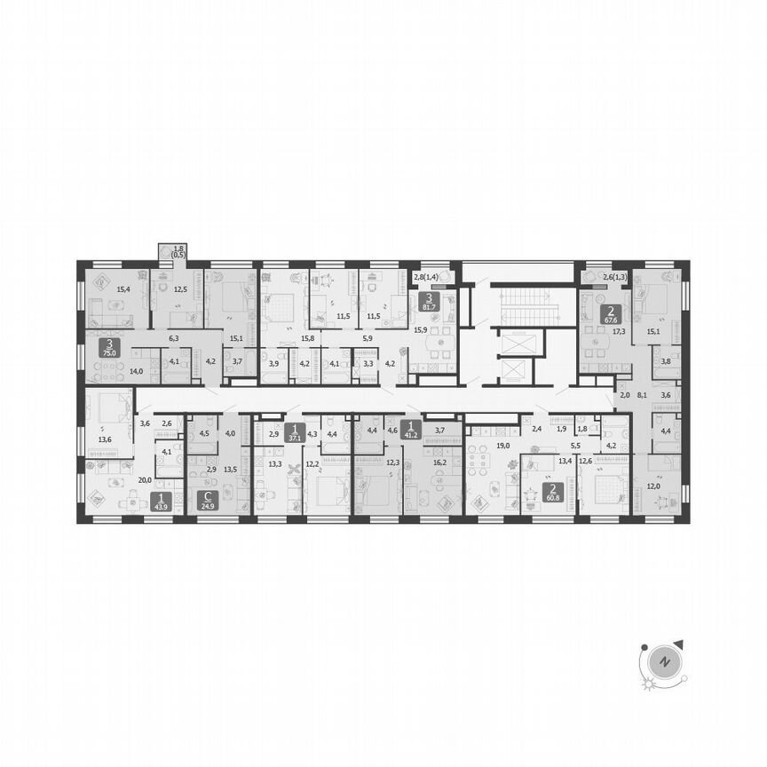 2-к. квартира, 60,8 м², 3/19 эт.