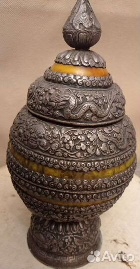 Тибет. Серебряная печать с янтарем