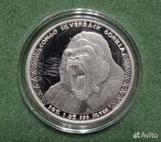 Монета Конго Горилла 2015 Серебро