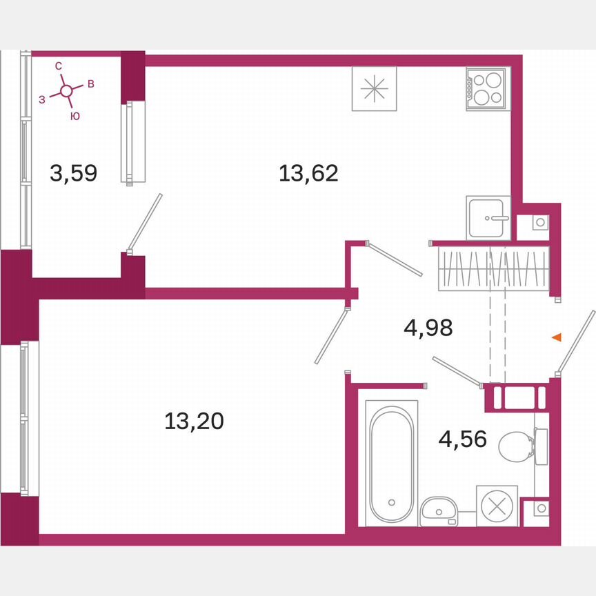 1-к. квартира, 38,2 м², 6/10 эт.