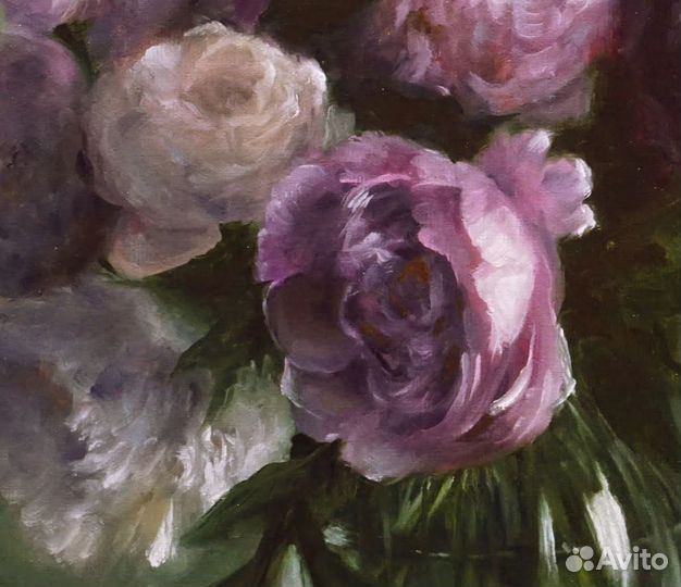 Картина маслом на холсте цветы Пионы на заказ
