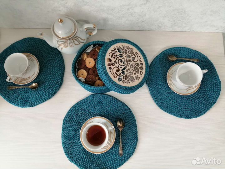 Салфетки и корзинки из джута. Ручная работа