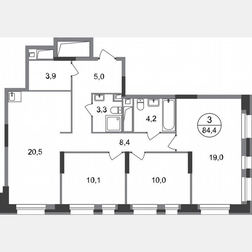 3-к. квартира, 84,4 м², 4/20 эт.