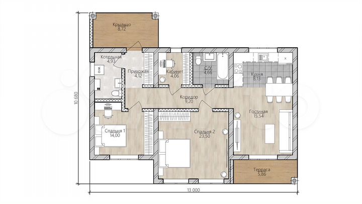 Коттедж 105 м² на участке 8,7 сот.
