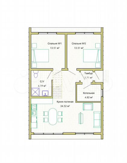 Коттедж 102 м² на участке 8 сот.
