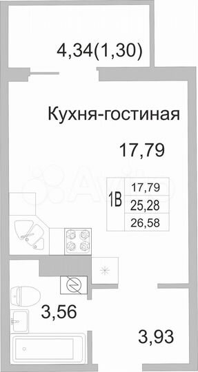 Квартира-студия, 26,6 м², 9/9 эт.