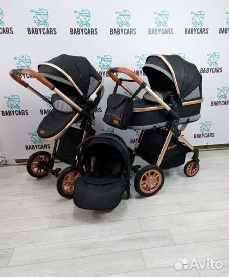 Коляска 3в1 трансформер Новая (чёрный на золоте)