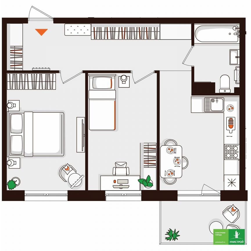 2-к. квартира, 55,6 м², 3/5 эт.