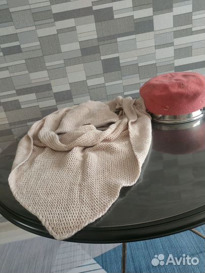 Зимний комплект шапка и косынка, берет