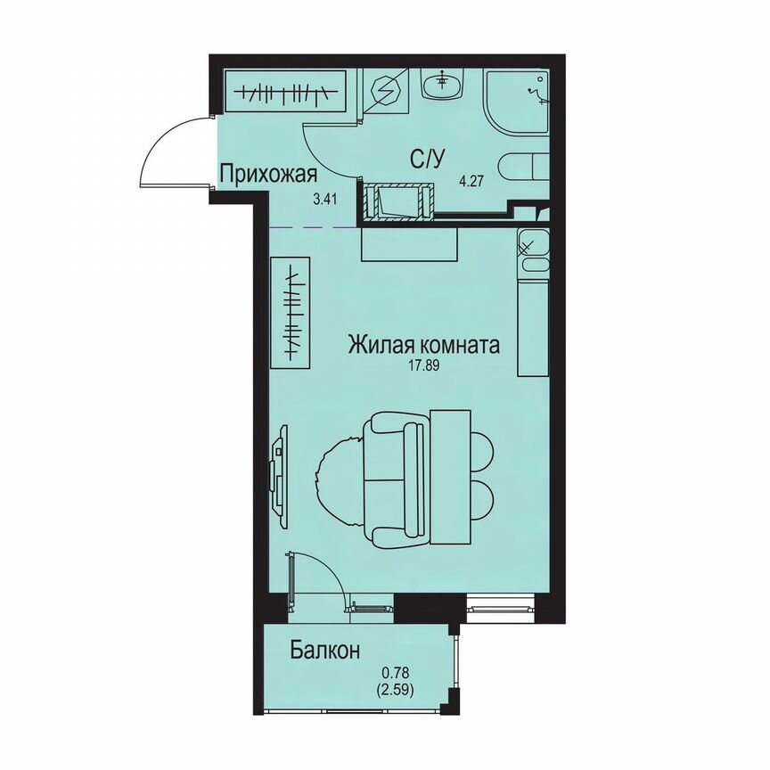 Квартира-студия, 26,4 м², 4/9 эт.