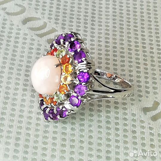 Кольцо серебро опал, аметист разм.18,0 К133