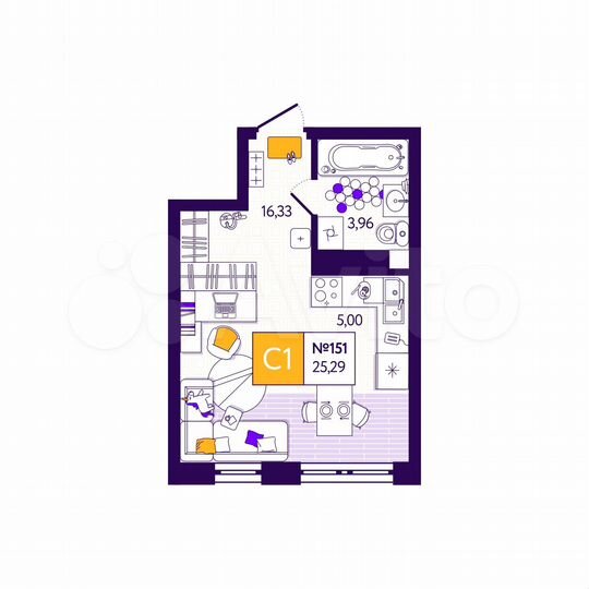 1-к. квартира, 25,3 м², 11/12 эт.
