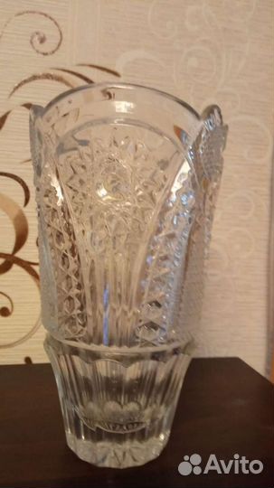 Ваза хрустальная СССР (салатник, фрукты роспись)