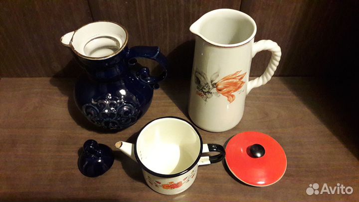 Кувшины керамические винтаж и чайник эмалированный