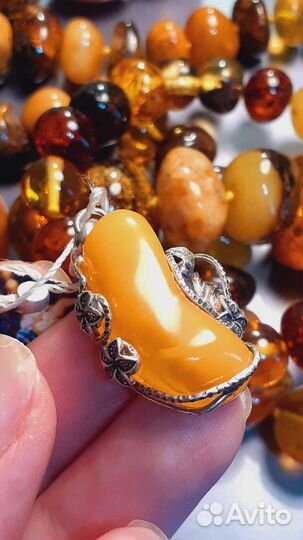 Авторский кулон серебро пейзажный янтарь