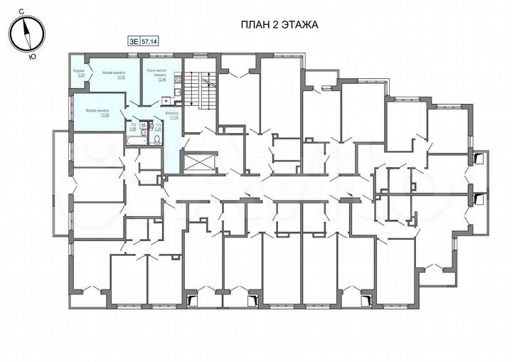 3-к. квартира, 57,1 м², 2/4 эт.