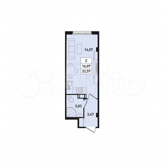 Квартира-студия, 22,6 м², 17/18 эт.