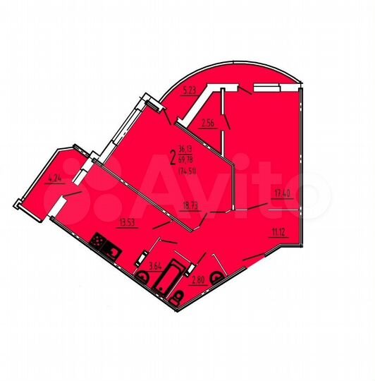 2-к. квартира, 74,5 м², 8/16 эт.