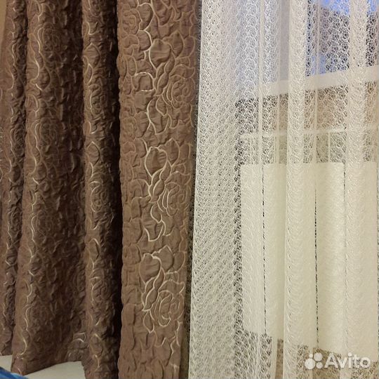 Шторы и тюль в комплекте, покрывало