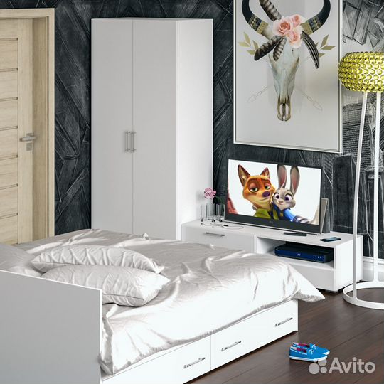 Спальня белая Стандарт № 3 Стандарт с кроватью 1800 с ящиками, цвет белый, спальное место 1800х2000