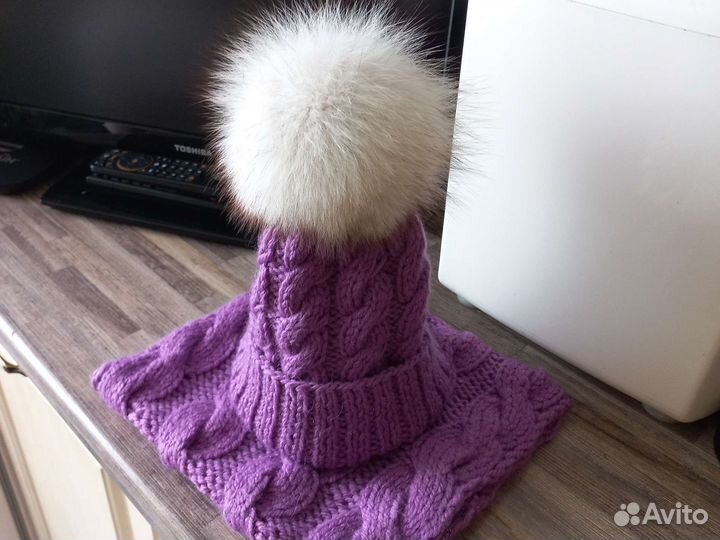 Шапка, снуд. Меринос. Ручная работа