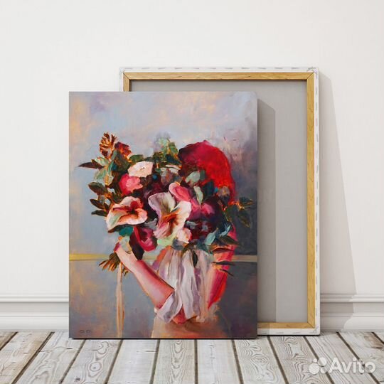 Картина маслом на холсте Девушка с букетом