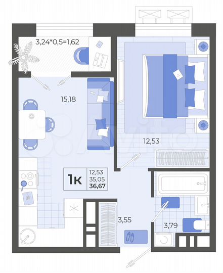 1-к. квартира, 36,7 м², 9/12 эт.